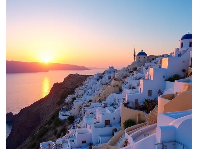 Vue panoramique 360 de la caldeira de Santorin en Grèce.