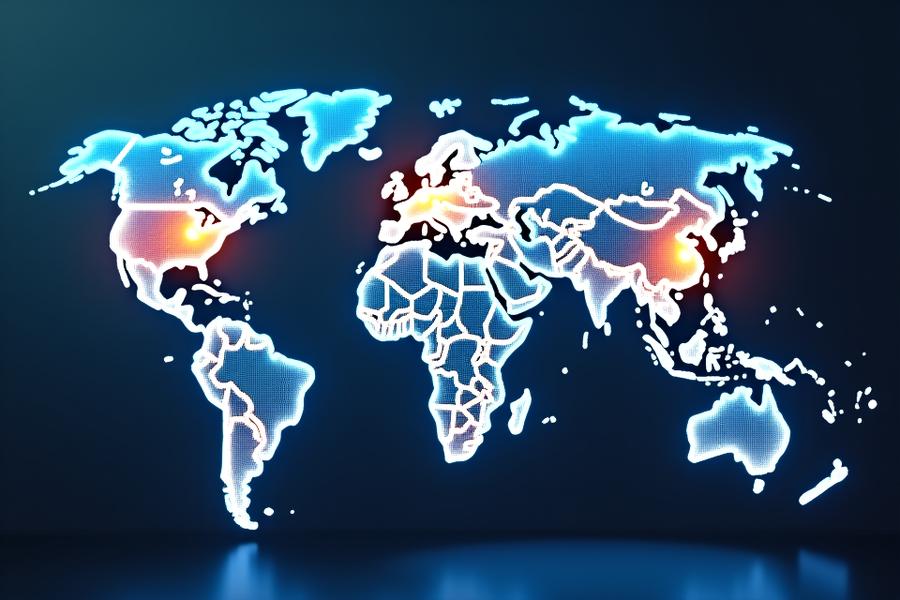 Carte du monde stylisée avec des points lumineux marquant les villes, et des icônes de guides locaux. Écran d'interface utilisateur numérique abstrait.