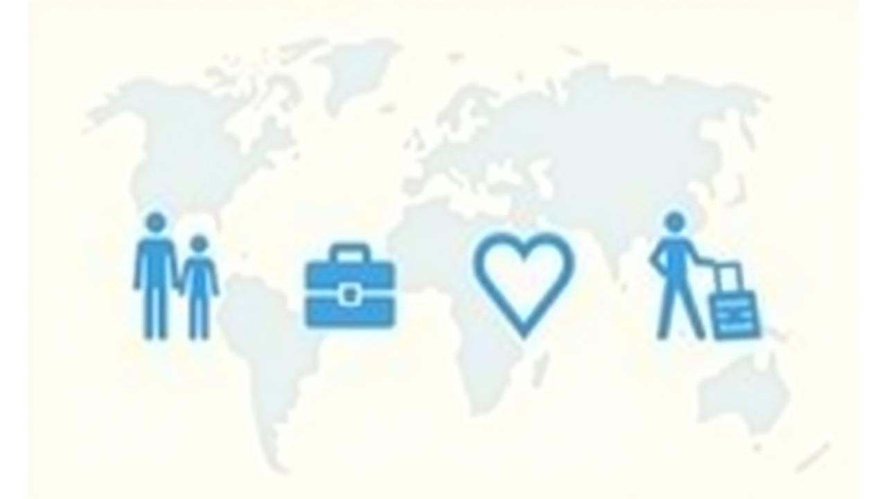 Une série d'icônes stylisées représentant les succès de voyages : une famille heureuse, un homme d'affaires souriant, un couple amoureux, et un voyageur solo, tous connectés par des lignes lumineuses symbolisant l'IA, sur un fond de carte du monde abstrait.