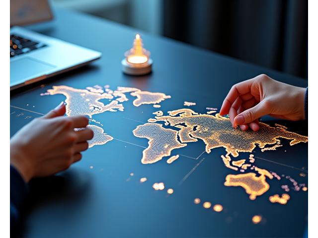 Visualisation du processus de planification de voyage expert avec une interface futuriste et des cartes