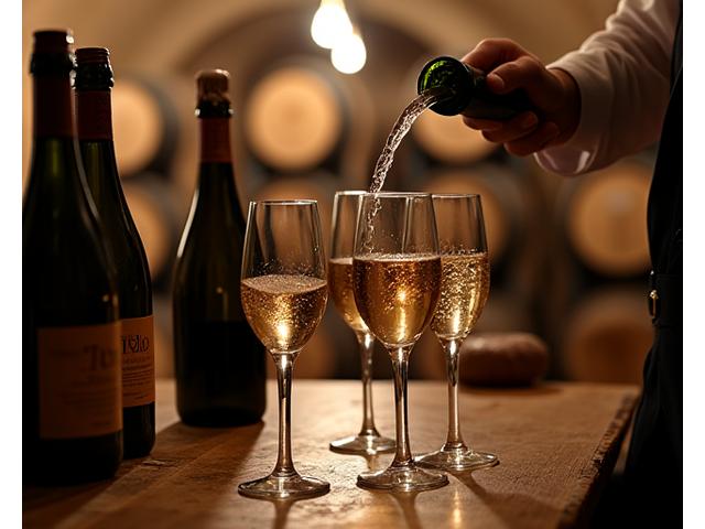 Dégustation privée de champagne dans une cave souterraine, avec des bouteilles de prestige et un chef de cave.