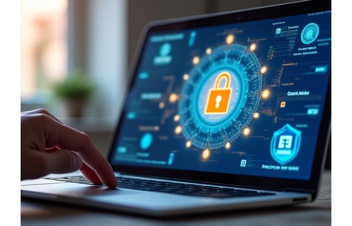 Écran d'ordinateur affichant une interface de réservation sécurisée avec des icônes de cadenas et de bouclier, symbolisant la protection des données.